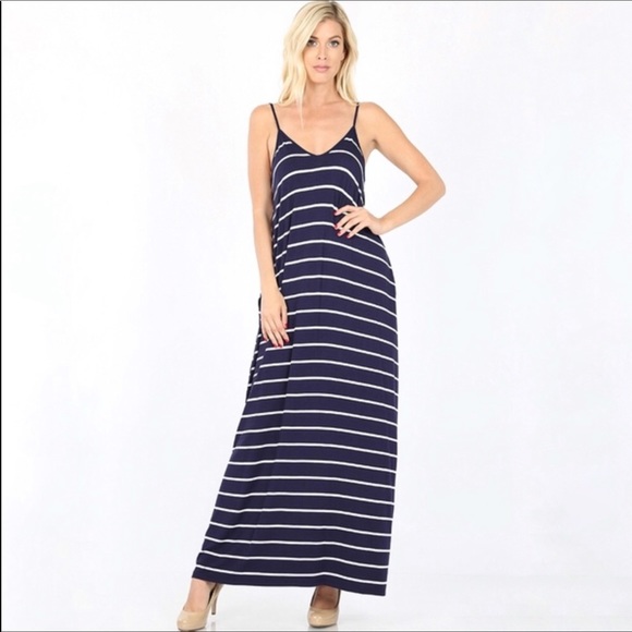 Dresses & Skirts - Navy Striped Pocket Maxi Dress